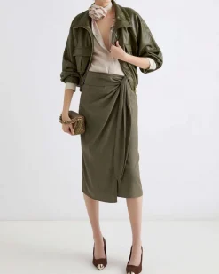 Blouson verde militare Marella in similpelle con collo alto e coulisse in inserita al fondo