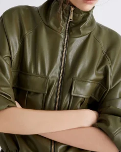 Blouson verde militare Marella in similpelle con collo alto e coulisse in inserita al fondo