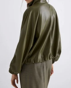 Blouson verde militare Marella in similpelle con collo alto e coulisse in inserita al fondo