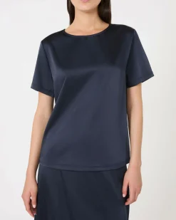 Blusa blu in raso con retro in misto viscosa Weekend Max Mara con maniche corte