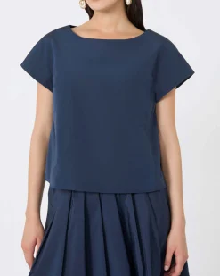 Blusa blu Weekend Max Mara in taffertà di misto cotone con maniche corte