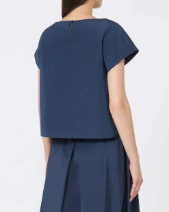 Blusa blu Weekend Max Mara in taffertà di misto cotone con maniche corte