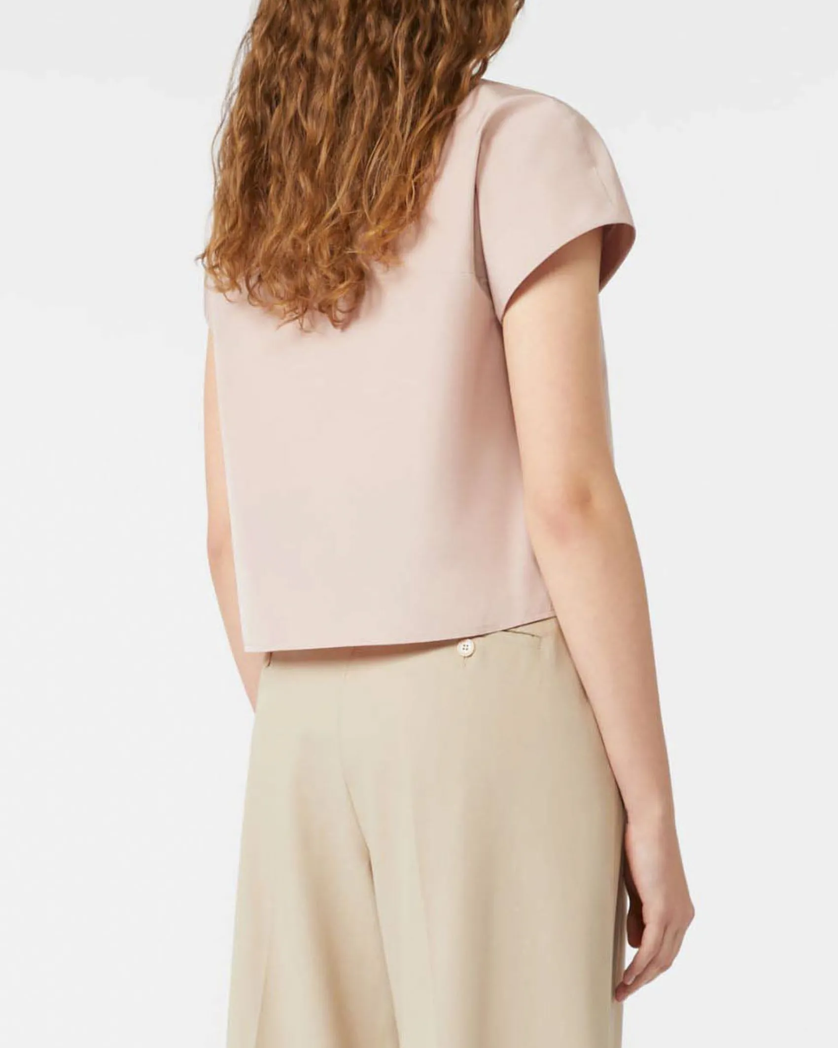 Blusa color moca Weekend Max Mara in taffertà di misto cotone con maniche corte