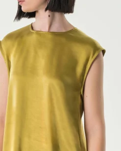 Blusa gialla in tessuto effetto raso con maniche ad aletta