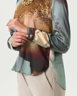 Blusa girocollo blu Emme Marella a fantasia azzurra e marrone
