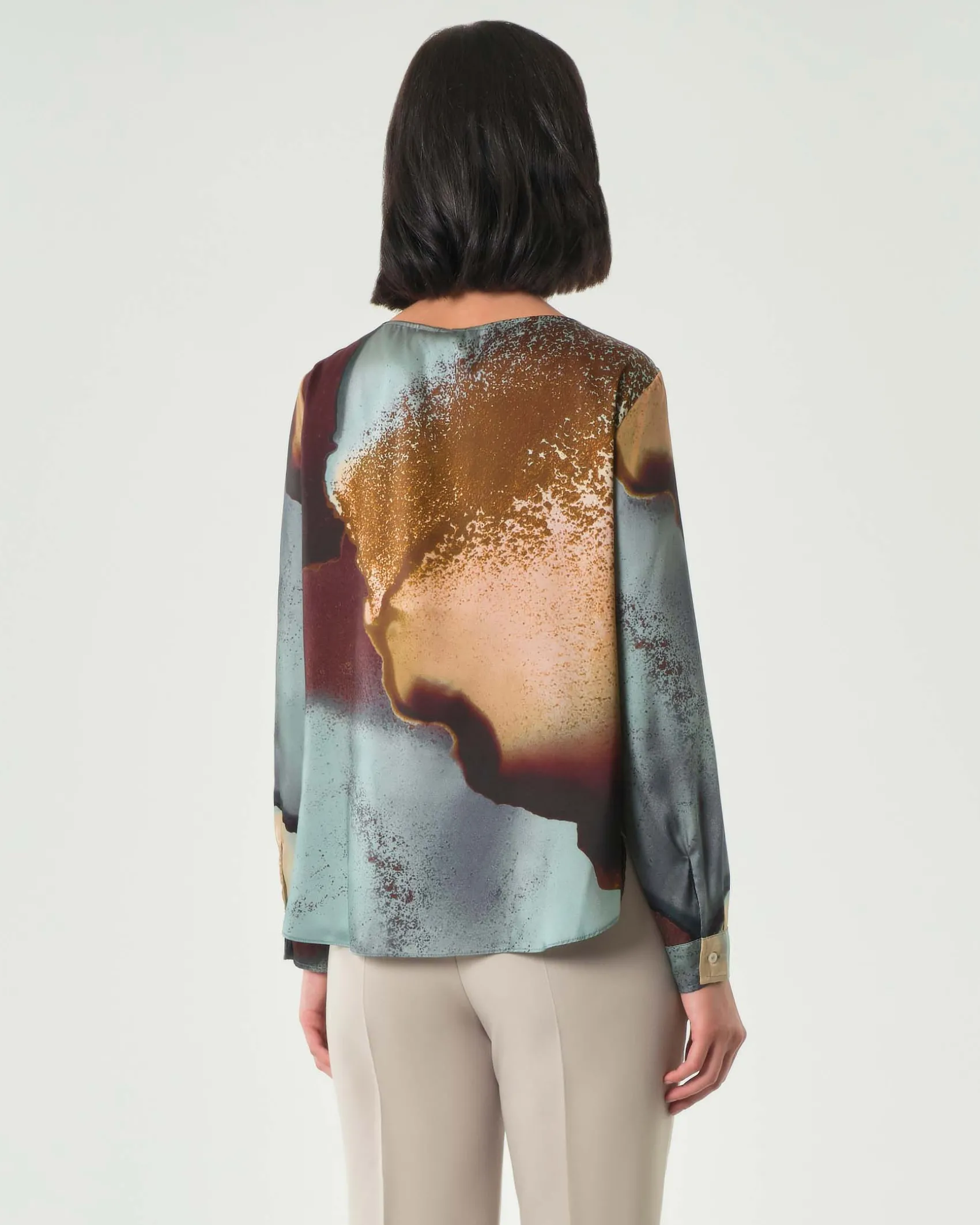 Blusa girocollo blu Emme Marella a fantasia azzurra e marrone
