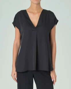 Blusa in crêpe envers satin nera con maniche ad aletta e scollo a V Marella ART.365