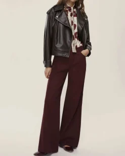Blusa in twill avorio Emme Marella a fantasia fiori bordeaux con fusciacca al collo