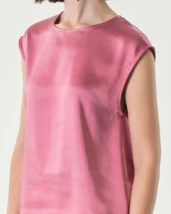 Blusa rosa antico in tessuto effetto raso con maniche ad aletta
