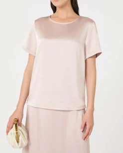 Blusa rosa cipria in raso con retro in misto viscosa Weekend Max Mara con maniche corte
