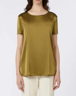 Blusa verde oliva MM Max Mara in seta stretch a maniche corte