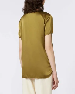Blusa verde oliva MM Max Mara in seta stretch a maniche corte