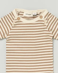 Body Lil'Atelier a righe avorio e noce a maniche lunghe