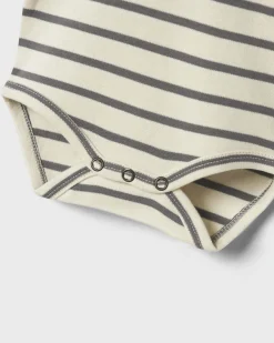 Body Lil'Atelier a righe avorio e grigio a maniche lunghe