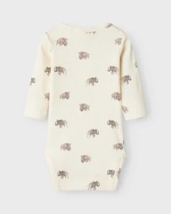 Body Lil'Atelier avorio in cotone stretch a maniche lunghe con fantasia safari all-over