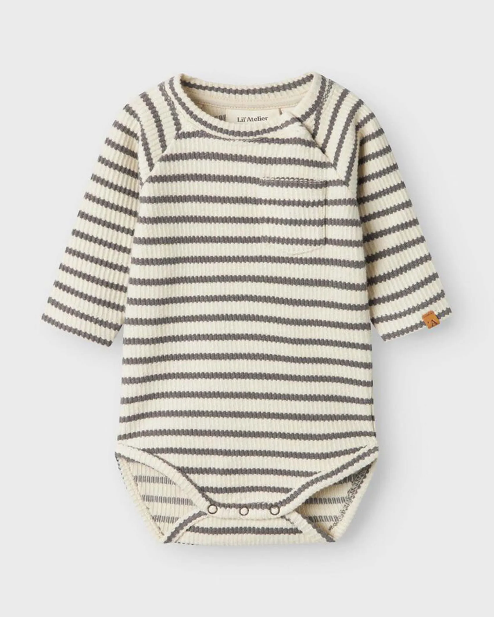 Body Lil'Atelier color panna a righe grigie in puro cotone a maniche lunghe