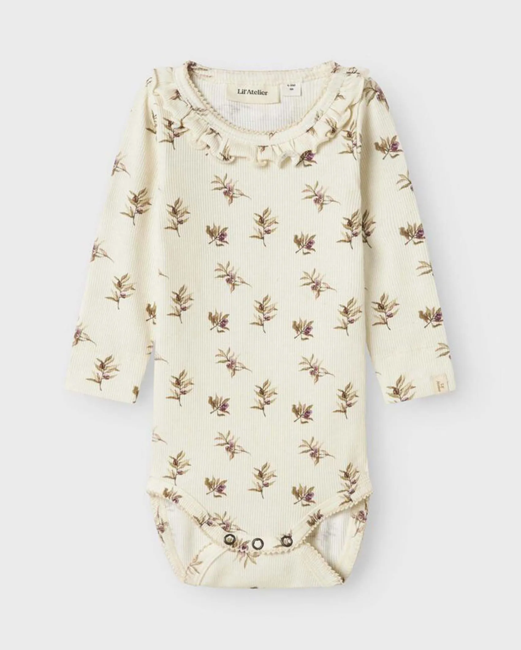 Body Lil'Atelier color panna in cotone stretch a maniche lunghe con stampa floreale