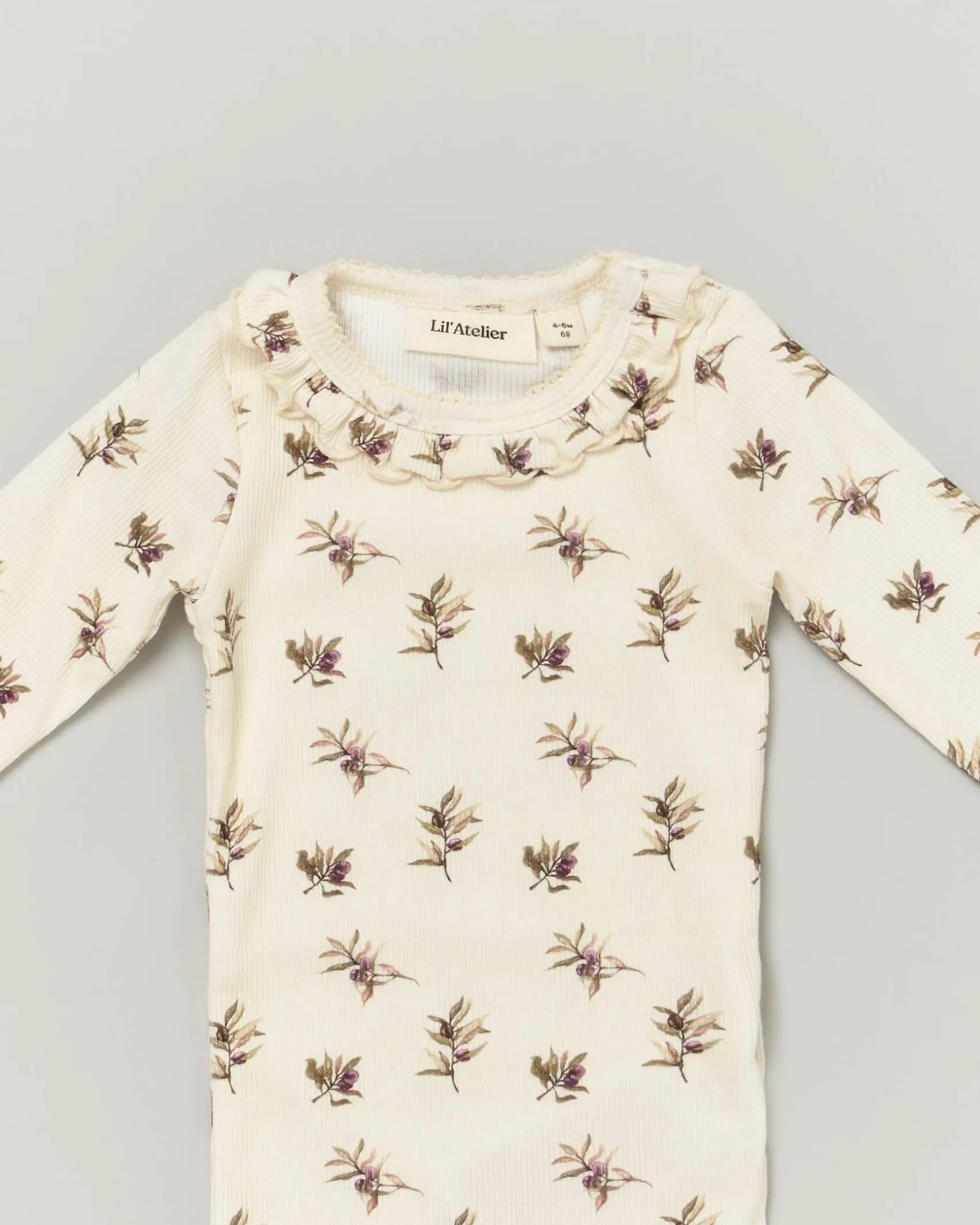 Body Lil'Atelier color panna in cotone stretch a maniche lunghe con stampa floreale