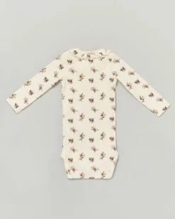 Body Lil'Atelier color panna in cotone stretch a maniche lunghe con stampa floreale