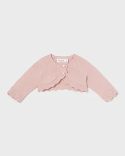 Bolerino in misto cotone rosa ricamato