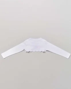Bolero bianco in jersey con profili stondati e bottoncino gioiello 5-8 anni