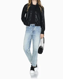 Bomber Armani Exchange nero in similpelle con dettagli in maglia