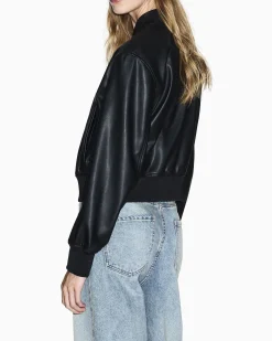 Bomber Armani Exchange nero in similpelle con dettagli in maglia