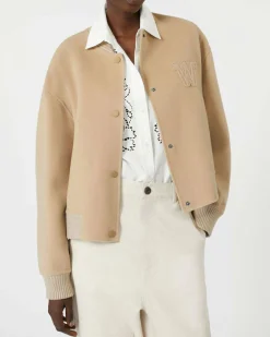 Bomber beige in doppio tessuto di misto lana Weekend Max Mara con patch logo sul petto