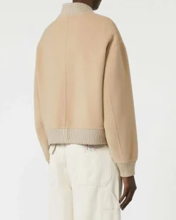 Bomber beige in doppio tessuto di misto lana Weekend Max Mara con patch logo sul petto