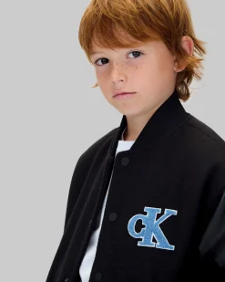 Bomber Calvin Klein nero stile college con logo monogram azzurro