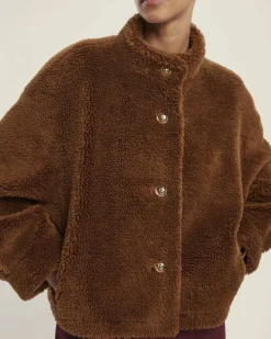Bomber color cuoio reversibile Emme Marella in tessuto effetto teddy con elastico inserito al fondo