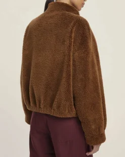 Bomber color cuoio reversibile Emme Marella in tessuto effetto teddy con elastico inserito al fondo