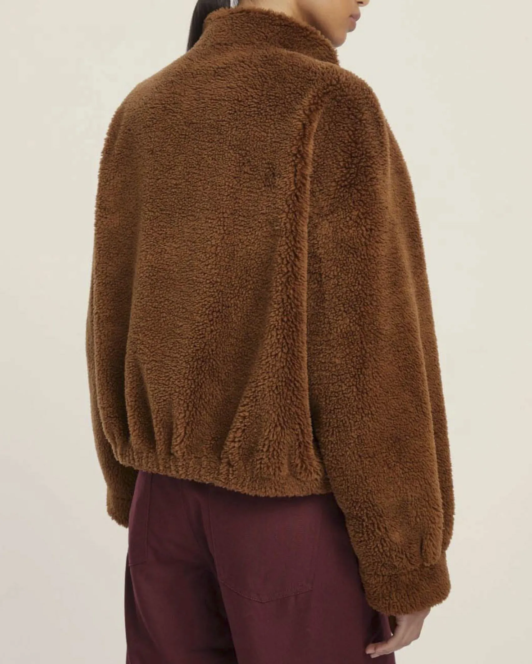 Bomber color cuoio reversibile Emme Marella in tessuto effetto teddy con elastico inserito al fondo