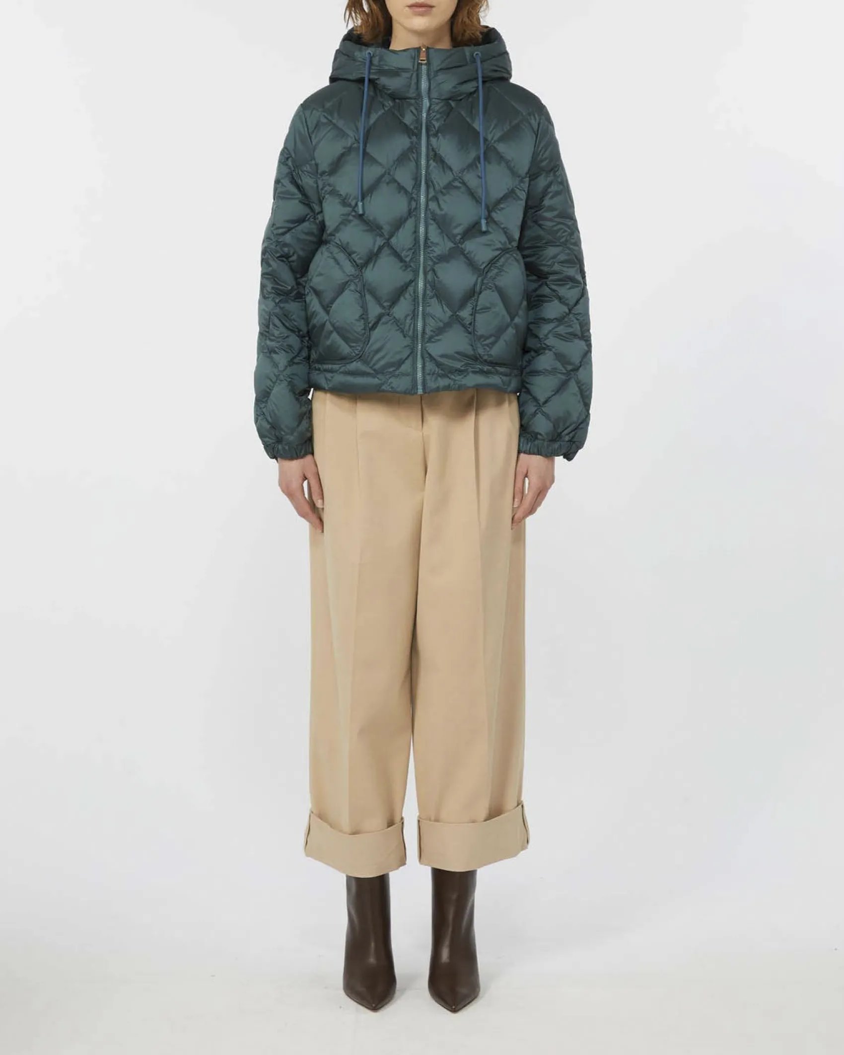 Bomber color ottanio trapuntato Weekend Max Mara con cappuccio