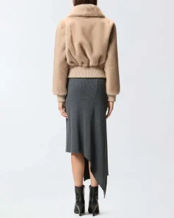 Bomber corto color miele Pinko in ecopelliccia con collo alto e polsini in tessuto a coste