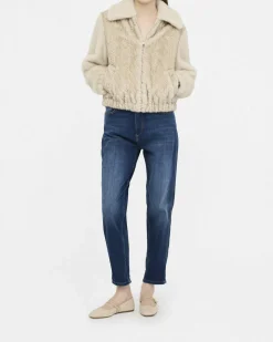 Bomber Liu Jo Jeans gesso in tessuto teddy con trecce in rilievo