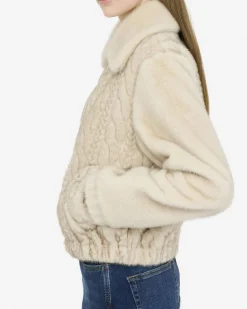 Bomber Liu Jo Jeans gesso in tessuto teddy con trecce in rilievo