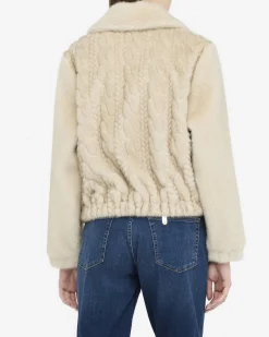Bomber Liu Jo Jeans gesso in tessuto teddy con trecce in rilievo