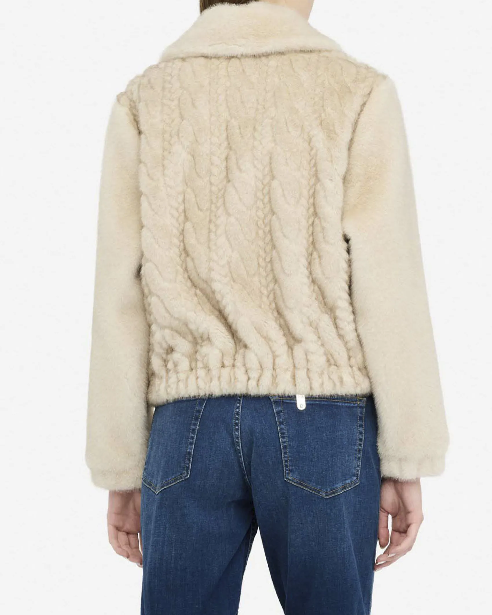 Bomber Liu Jo Jeans gesso in tessuto teddy con trecce in rilievo