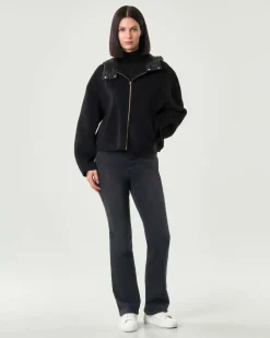 Bomber nero Emme Marella in panno doulble di misto viscosa con cappuccio imbottito in nylon