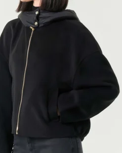 Bomber nero Emme Marella in panno doulble di misto viscosa con cappuccio imbottito in nylon