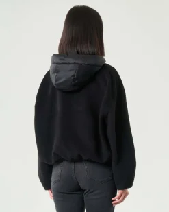 Bomber nero Emme Marella in panno doulble di misto viscosa con cappuccio imbottito in nylon