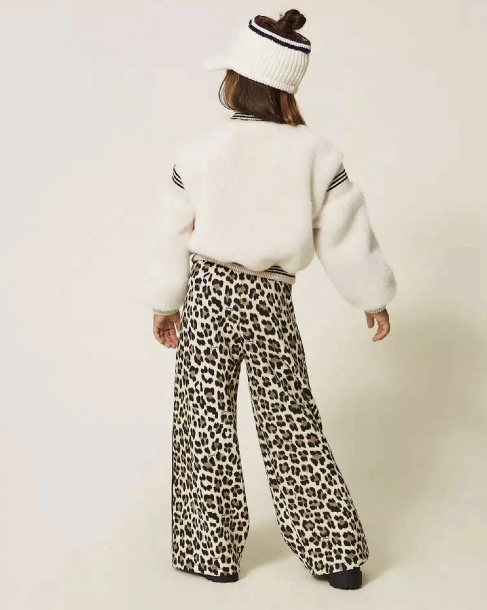 Bomber Twinset avorio effetto pelliccia con bordi bicolore