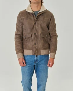 Bomber Volfagli color taupe in montone con fodera in teddy