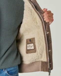 Bomber Volfagli color taupe in montone con fodera in teddy