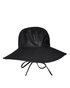 Boonie Hat nero a tesa larga con cordone di chiusura