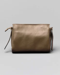 Borsa a busta color taupe in pelle martellata con spallaccio intrecciato e tracolla più lunga removibile