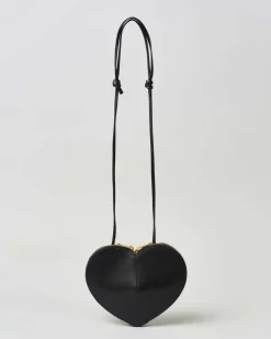 Borsa a cuore nera in pelle liscia con tracolla regolabile e doppia cerniera