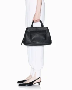 Borsa a mano Armani Exchange nera in similpelle effetto martellato con tasca frontale e tracolla in tessuto con scritta logo