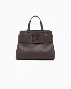 Borsa a mano Armani Exchange marrone in similpelle con logo in rilievo